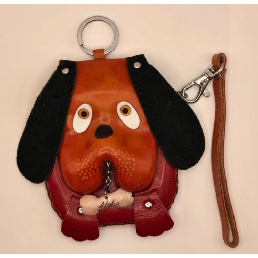 Leather Puppy Dog Coin Purse Wristlet Key Chain  Hawaii